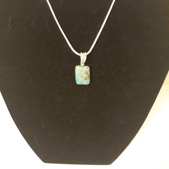 genuine hand made 3/4" turquoise pendant with silver wire loop & 925 chain. - Picture 2 of 4